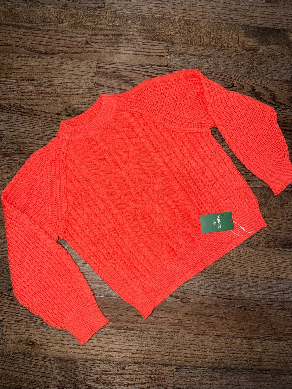 NWT Halara Orange Cable Knit Raglan Long Sleeve Relaxed Sweater - Medium